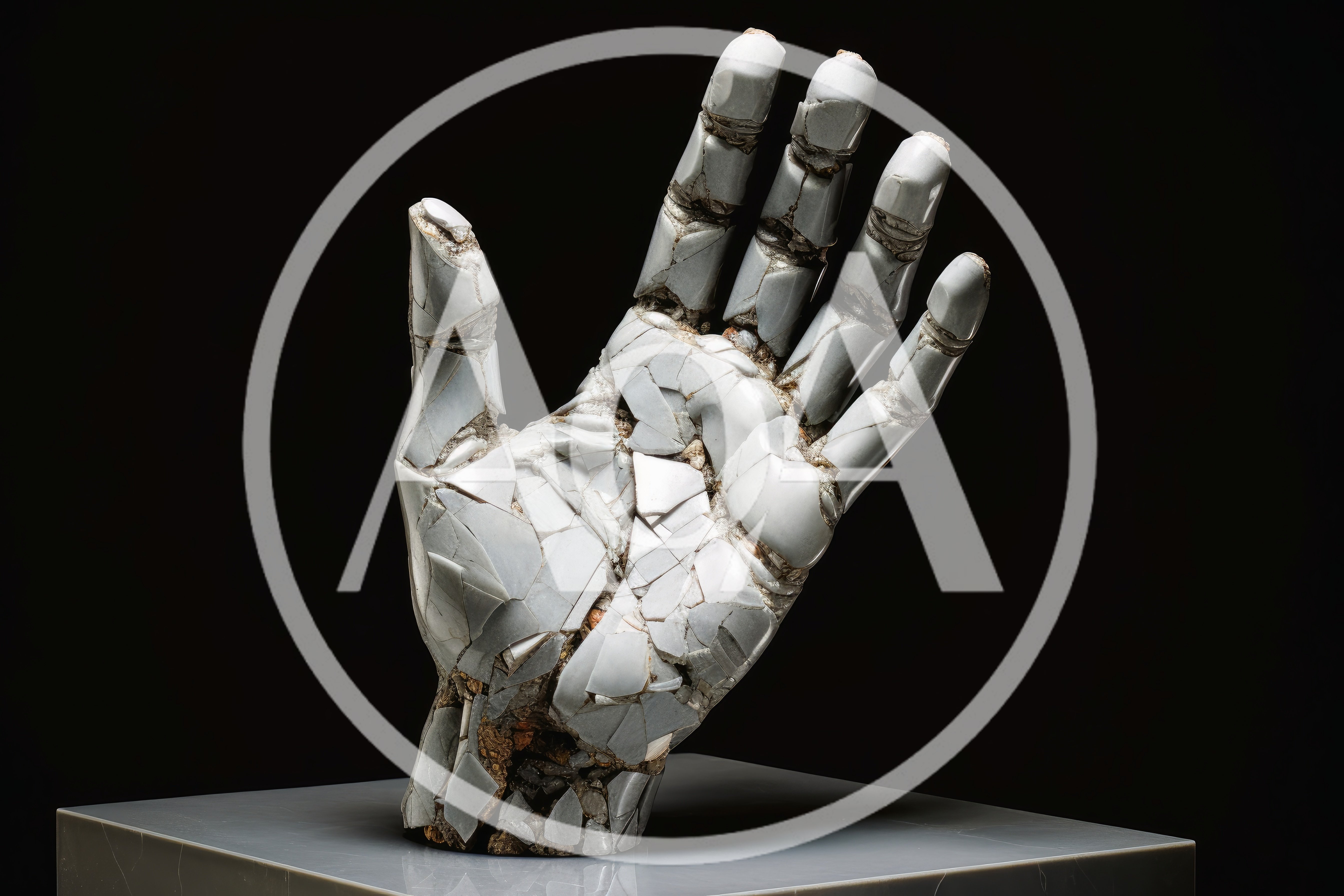 Fragmented Marble Hand Sculpture On Display