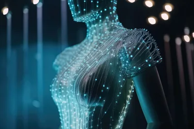 Futuristic Mannequin With Glowing Fiber Optic Mesh