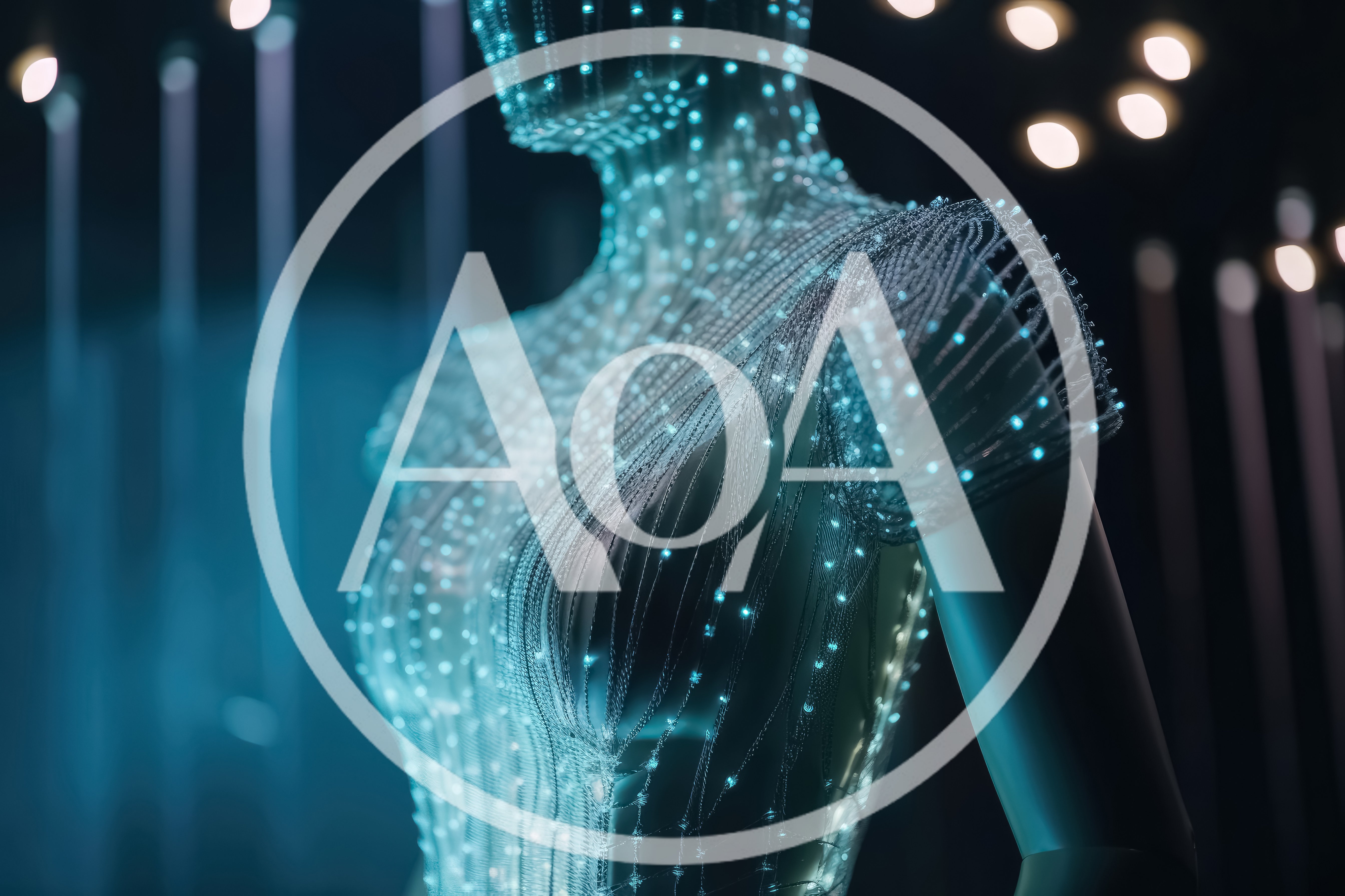 Futuristic Mannequin With Glowing Fiber Optic Mesh