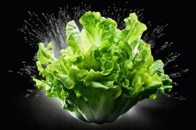 Fresh Green Lettuce Head With Water Splashes