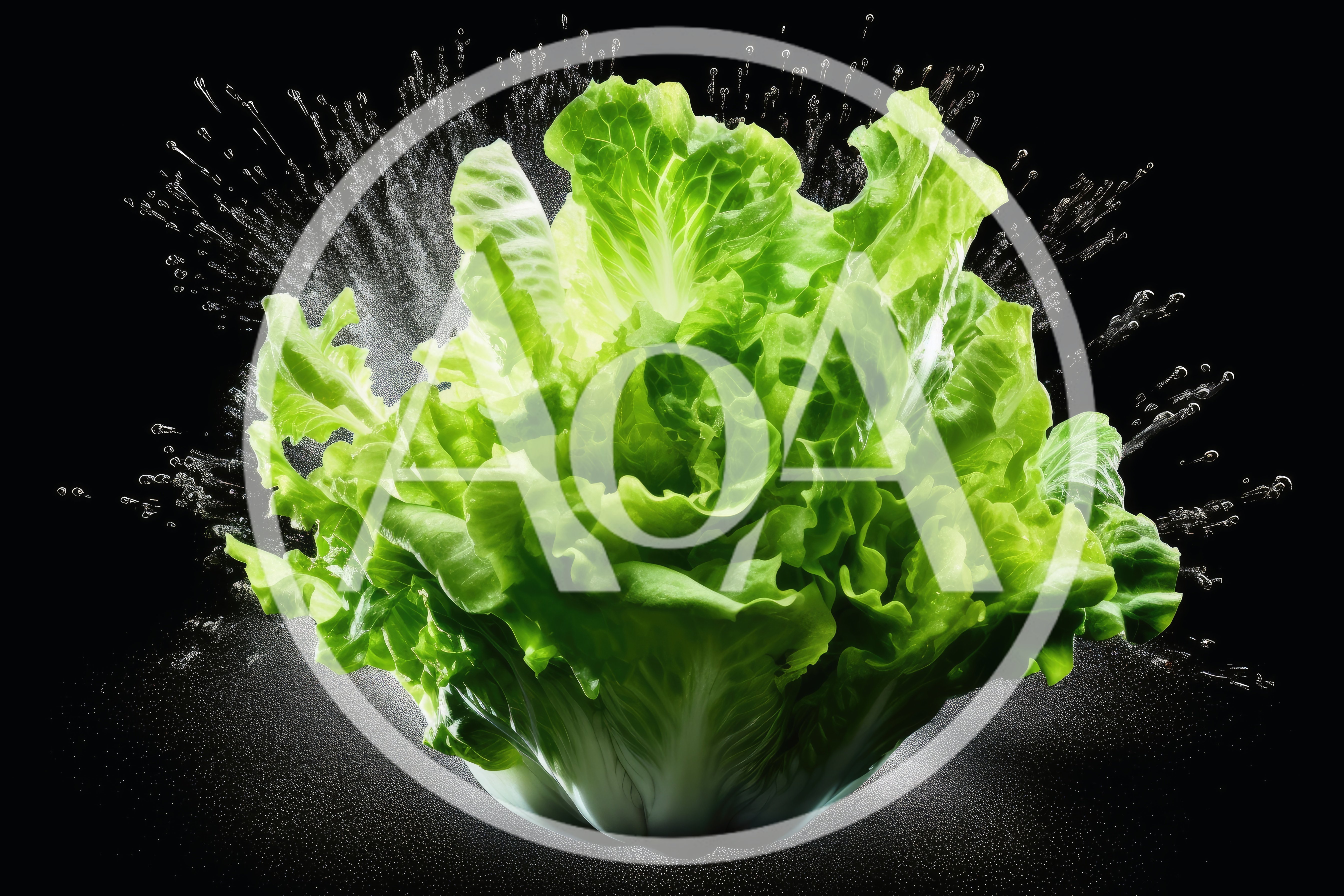 Fresh Green Lettuce Head With Water Splashes