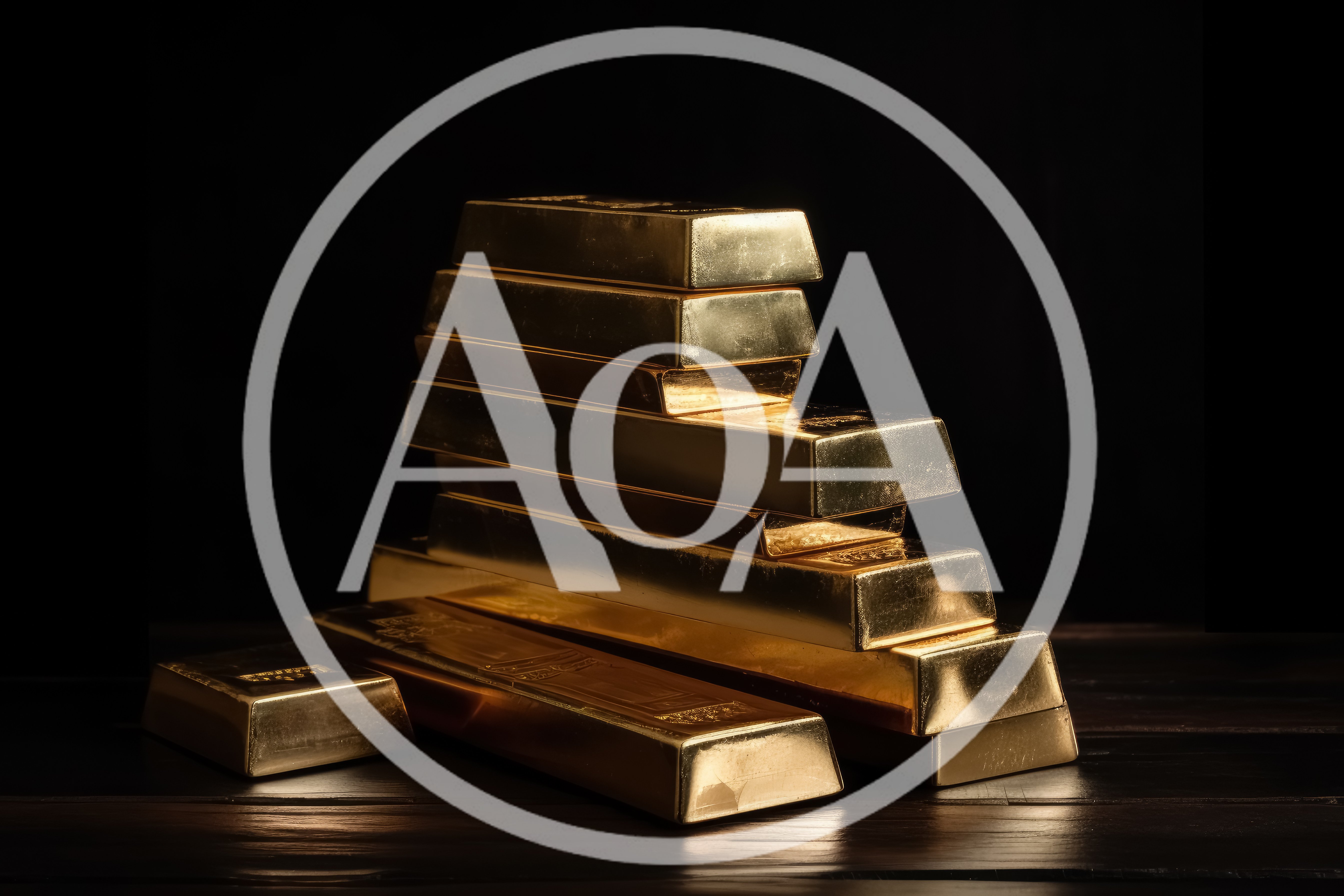 Stack of Shiny Gold Bars on Dark Wooden Surface