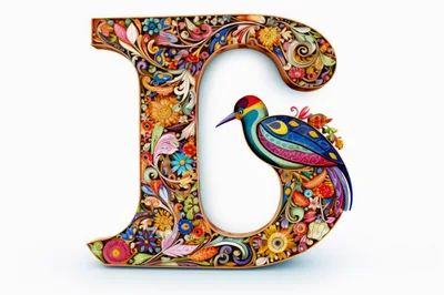 Ornate Floral Letter G With Colorful Bird Illustration