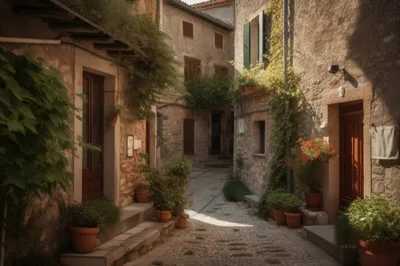 Narrow Cobblestone Alleyway In A Historic European Village