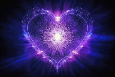 Glowing Purple Fractal Heart With Central Mandala Pattern