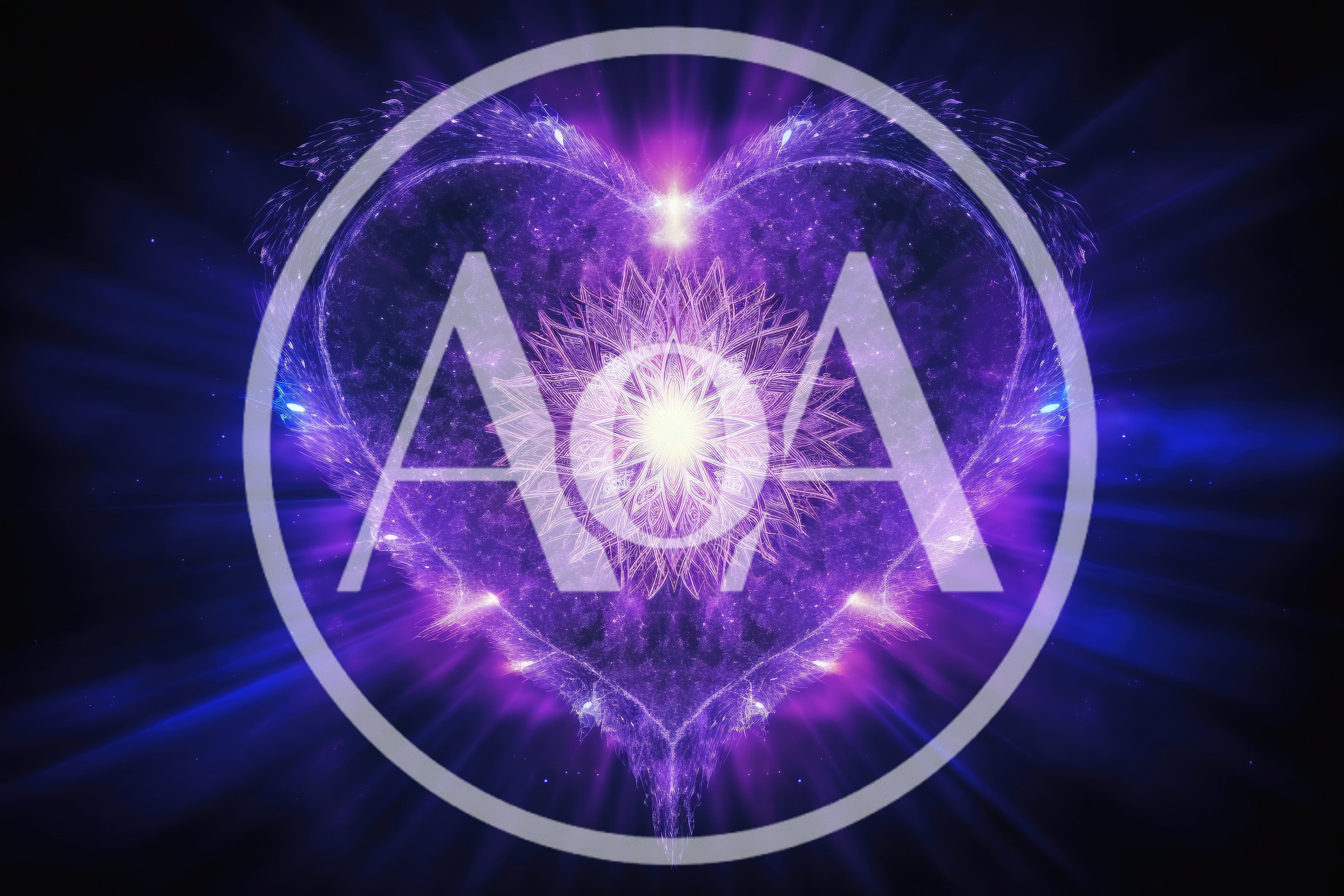 Glowing Purple Fractal Heart With Central Mandala Pattern