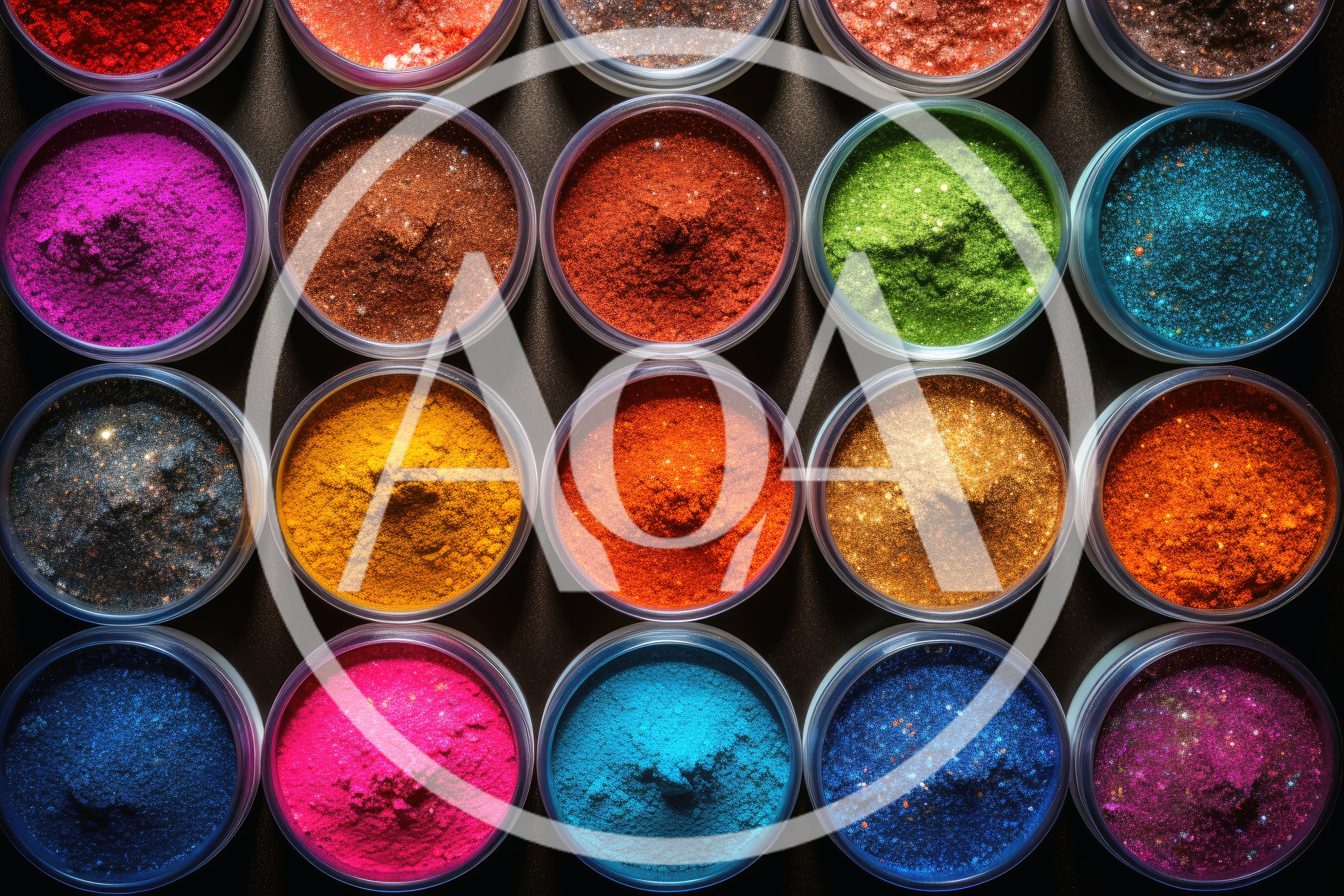 Top View Of Colorful Cosmetic Pigment Powder Jars