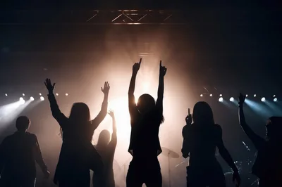 Silhouetted Crowd Dancing at a Live Music Concert