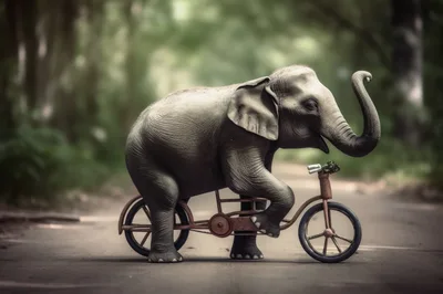 Elephant Riding A Small Bicycle On A Forest Path