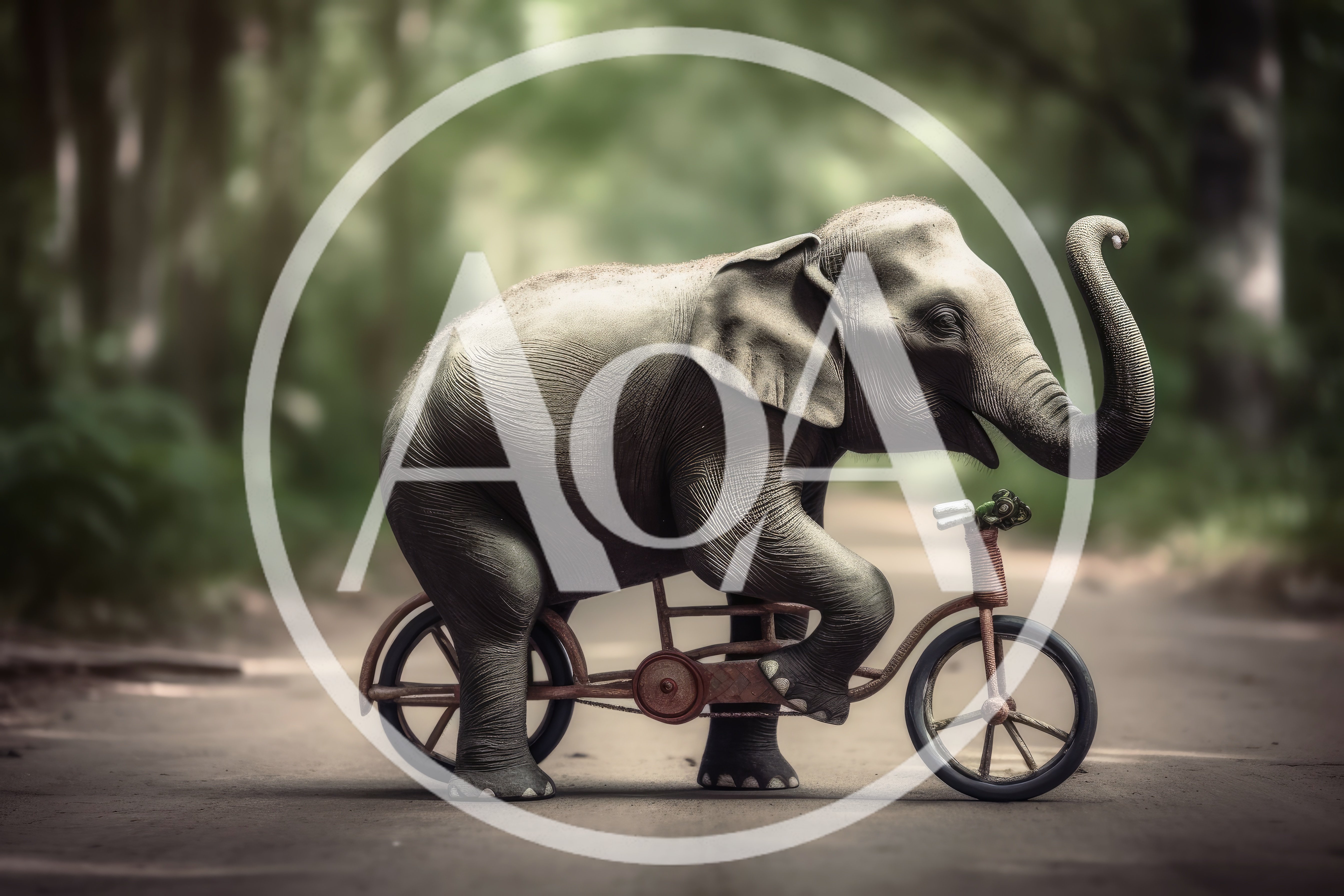 Elephant Riding A Small Bicycle On A Forest Path