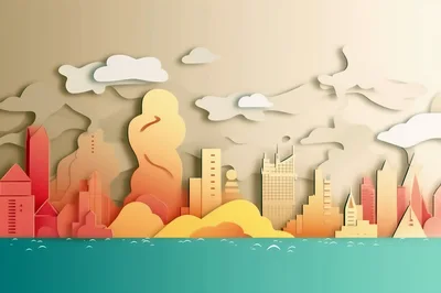 Paper Cutout Style Cityscape Illustration