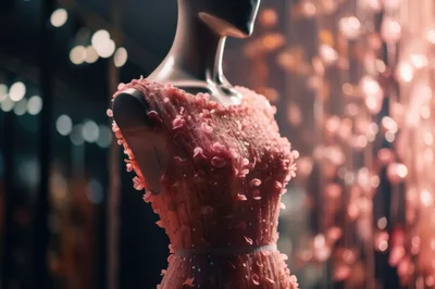 Mannequin Wearing A Pink Floral Evening Gown
