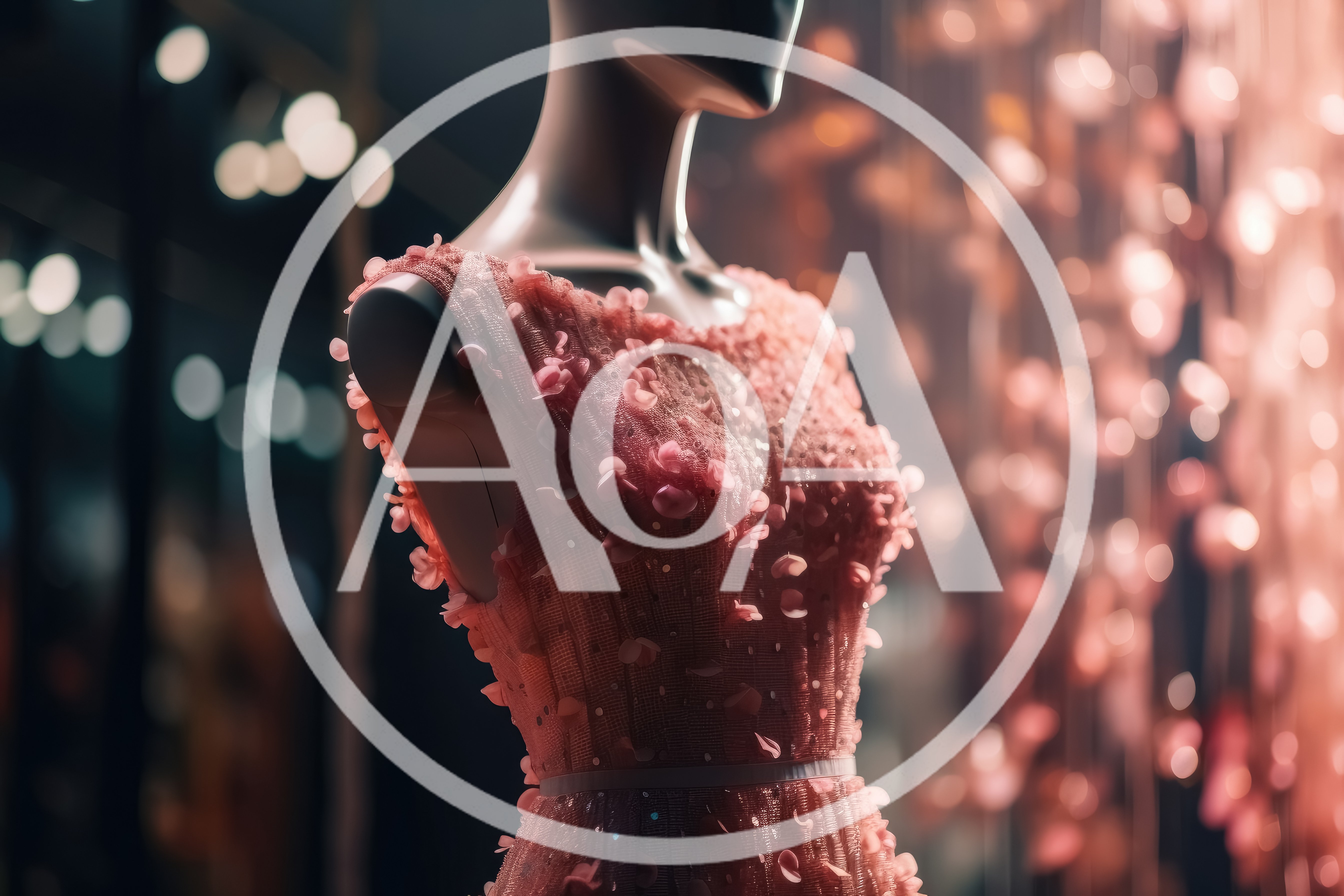 Mannequin Wearing A Pink Floral Evening Gown