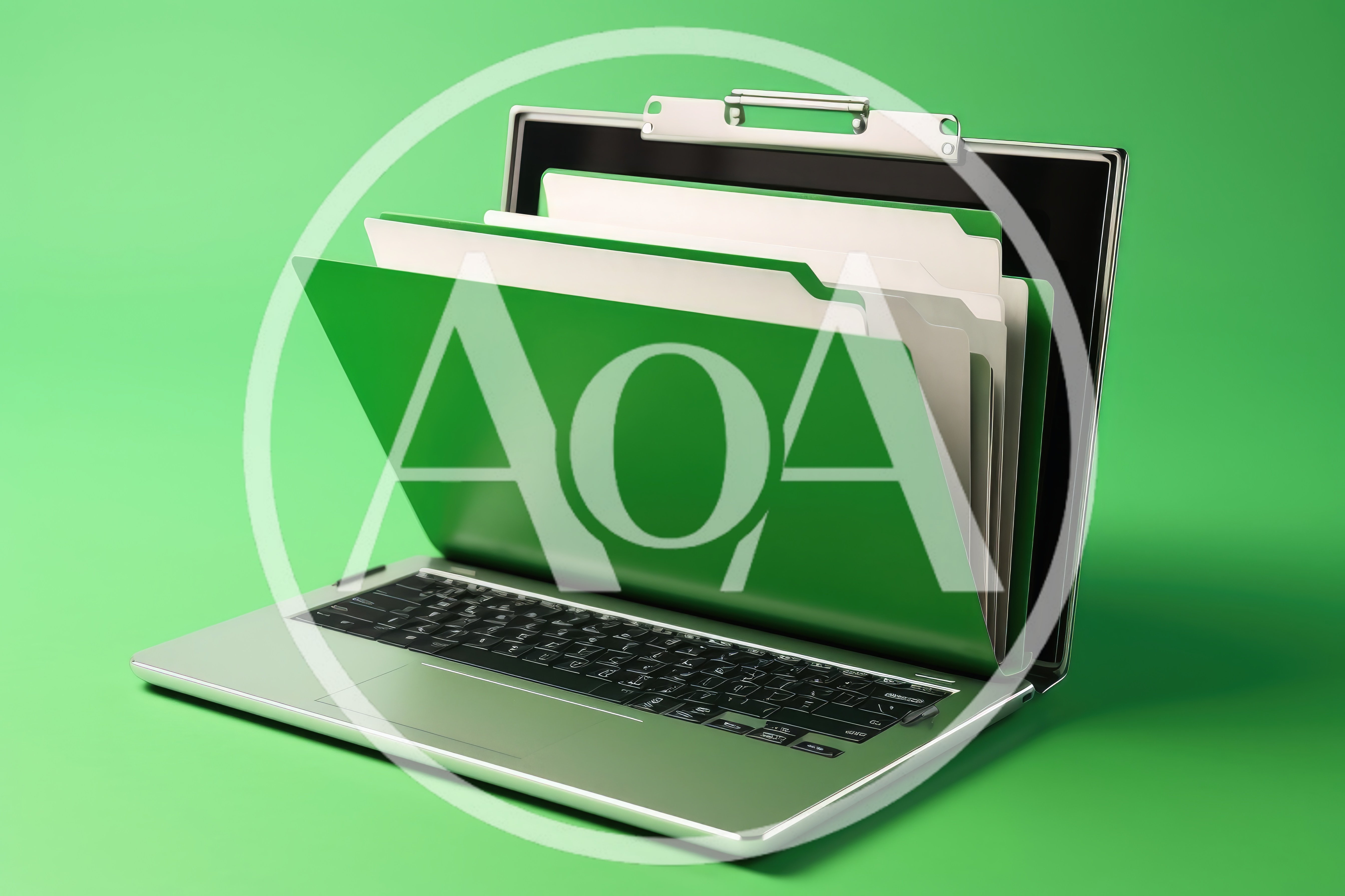 Laptop Computer Merged With A Green Office File Folder