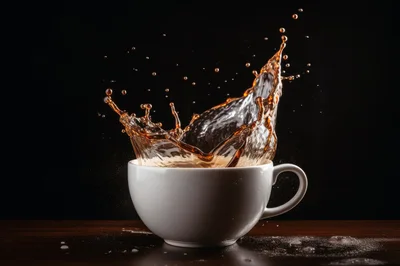 Coffee Splashing Out Of A White Ceramic Cup