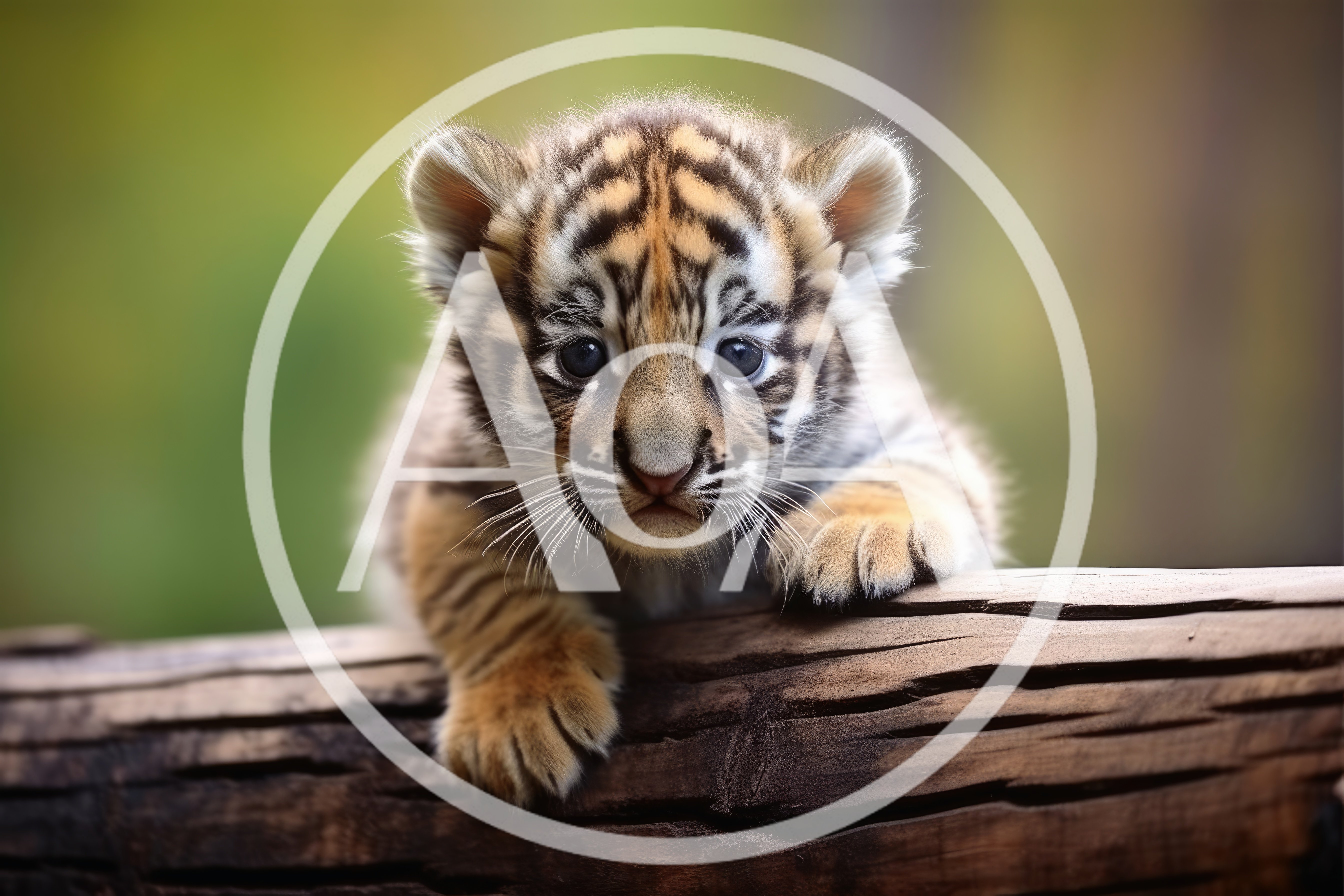 Adorable Tiger Cub Resting On A Wooden Log