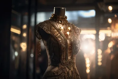 Elegant Gold Evening Gown On A Store Mannequin