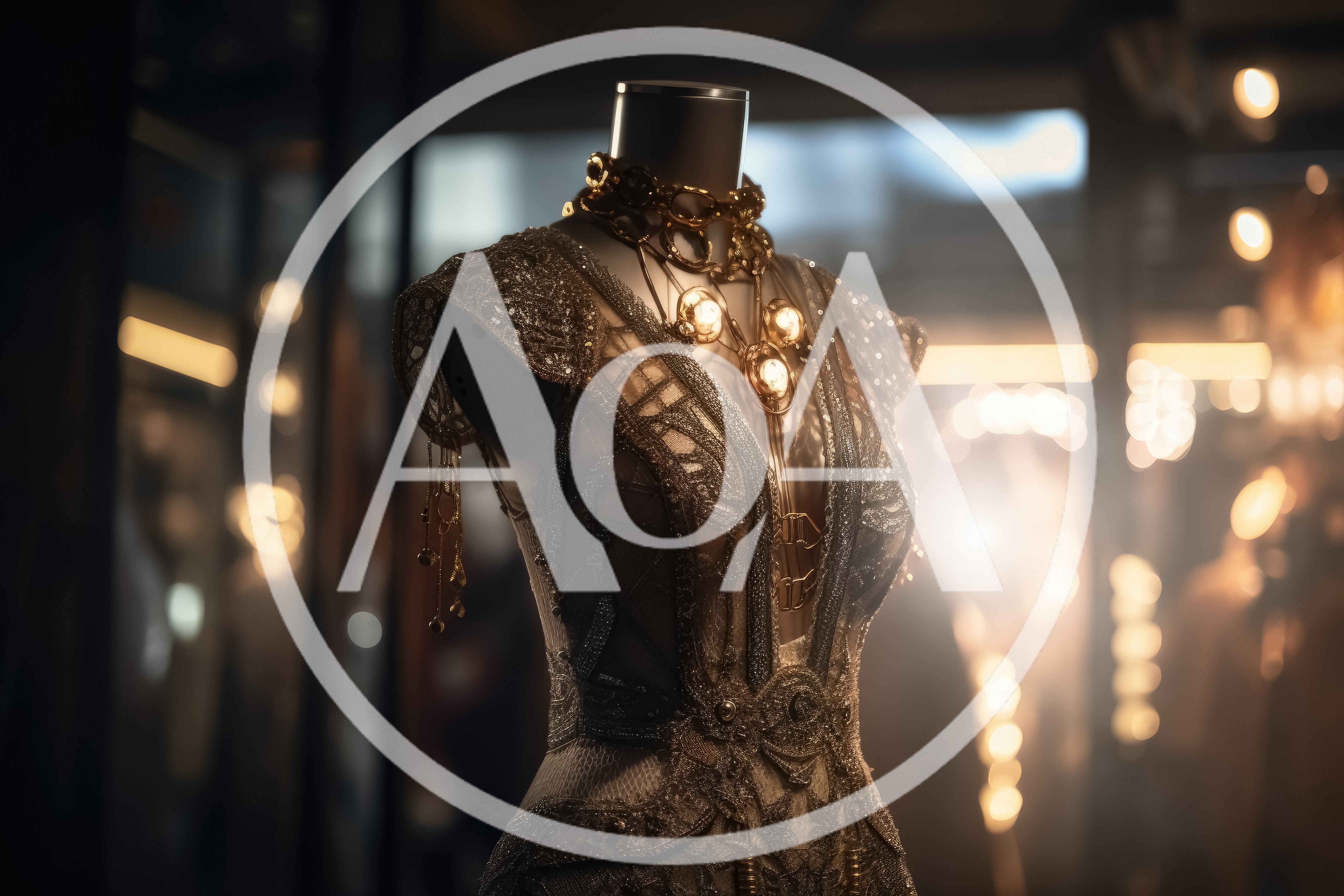 Elegant Gold Evening Gown On A Store Mannequin
