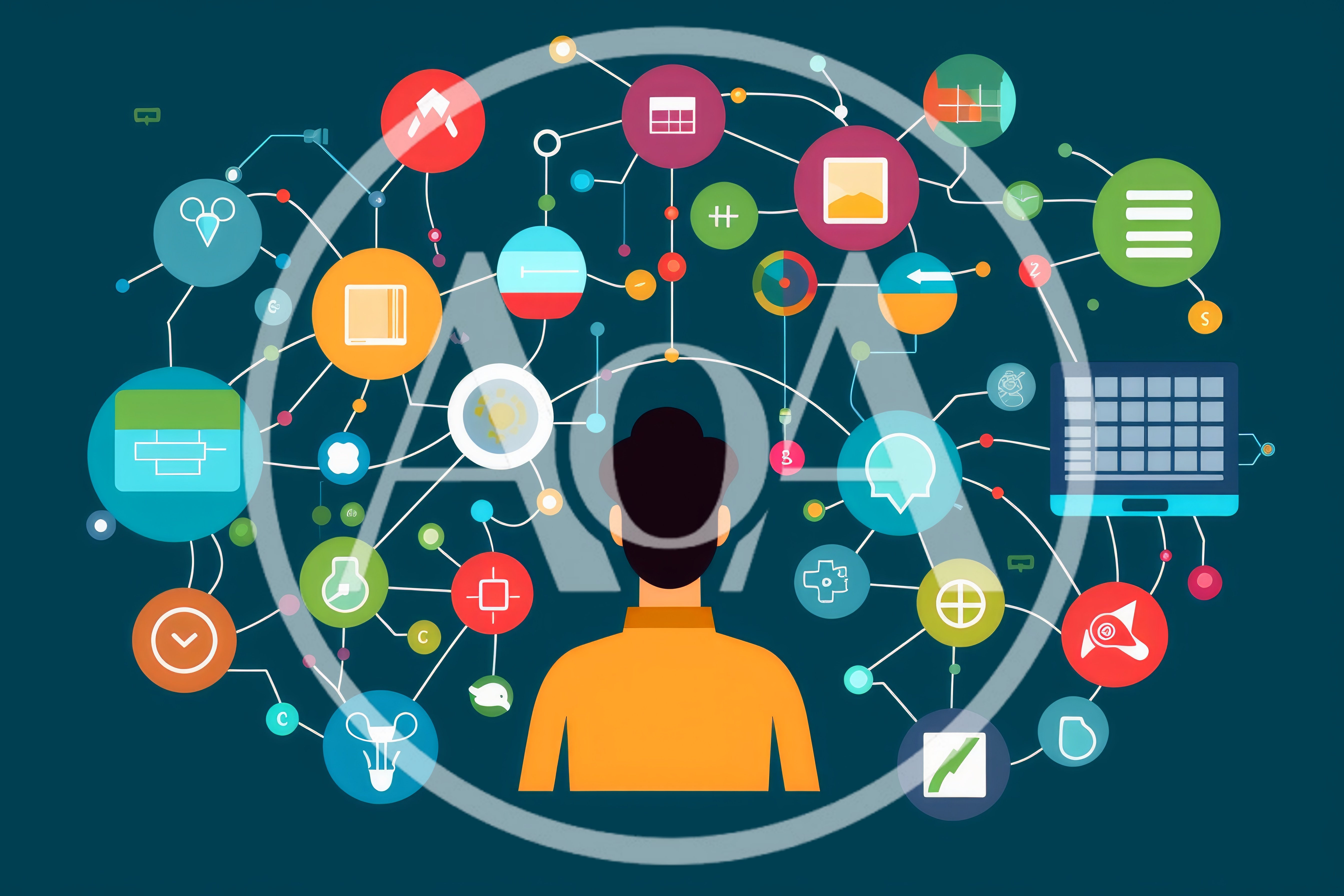 Digital Network Concept With Person And Connected Icons