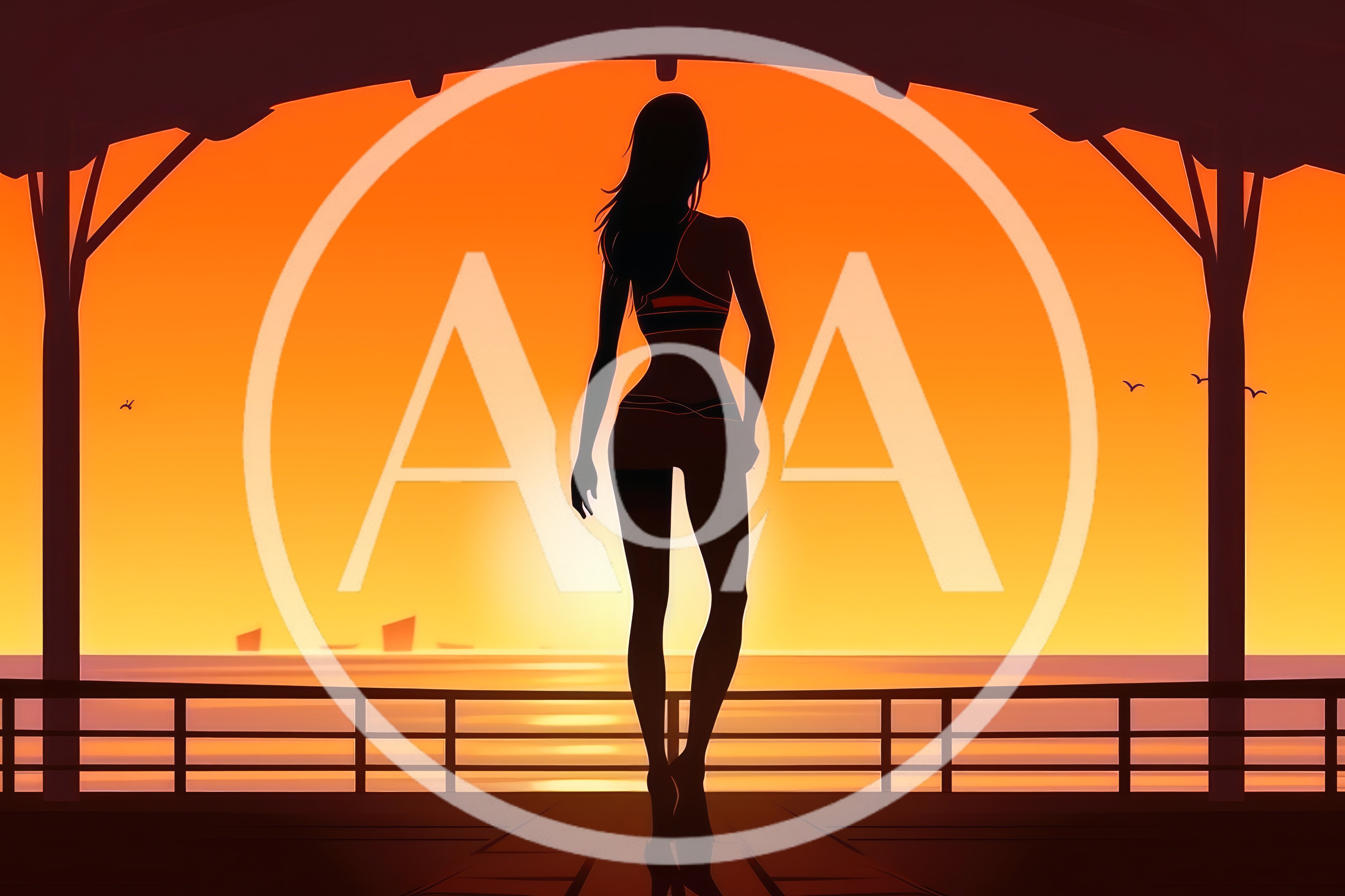 Silhouette Of A Woman Standing On A Pier At Sunset