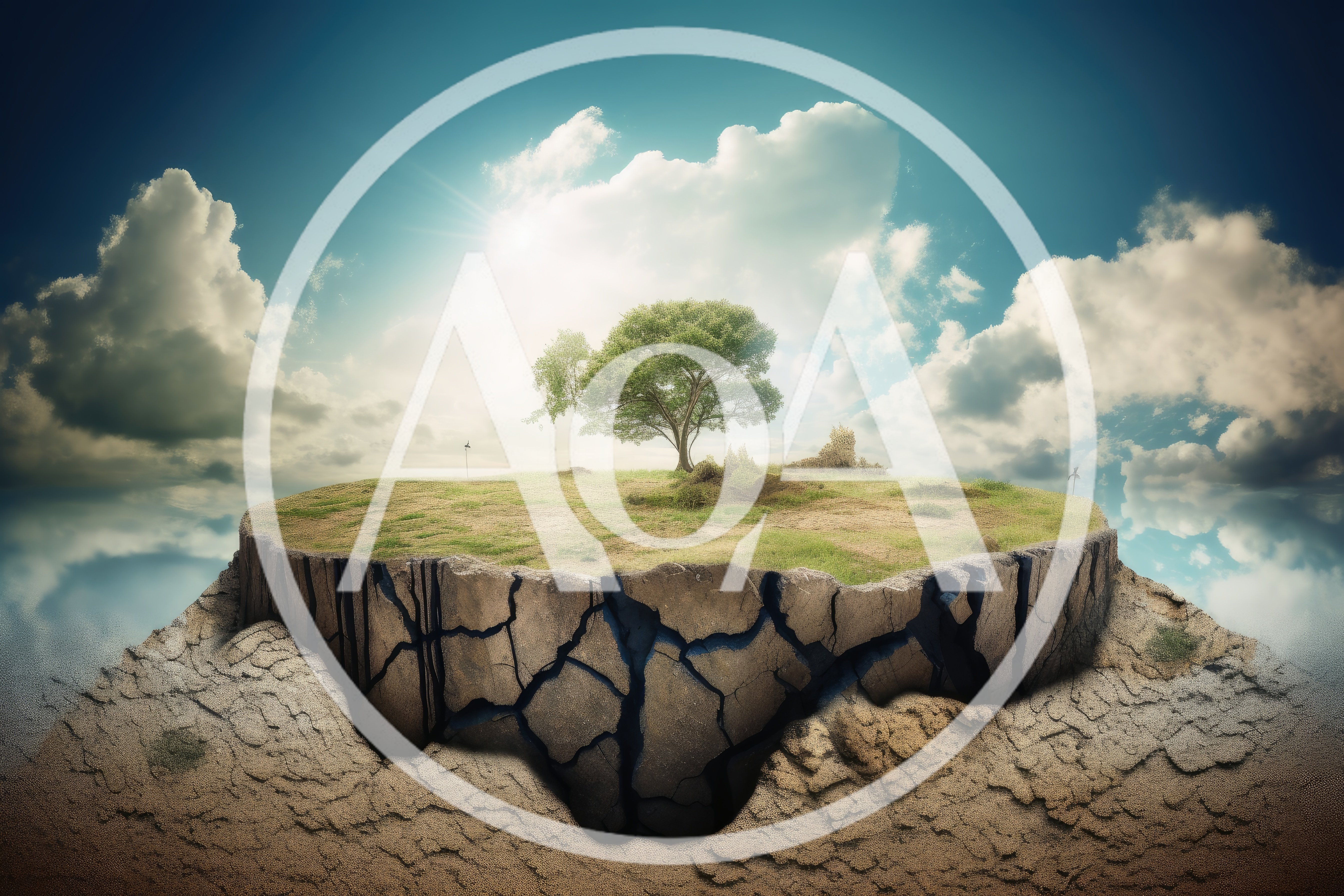 Floating Island With A Single Tree Above Cracked Earth