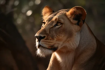 Majestic Lioness Profile Portrait in Golden Hour Light