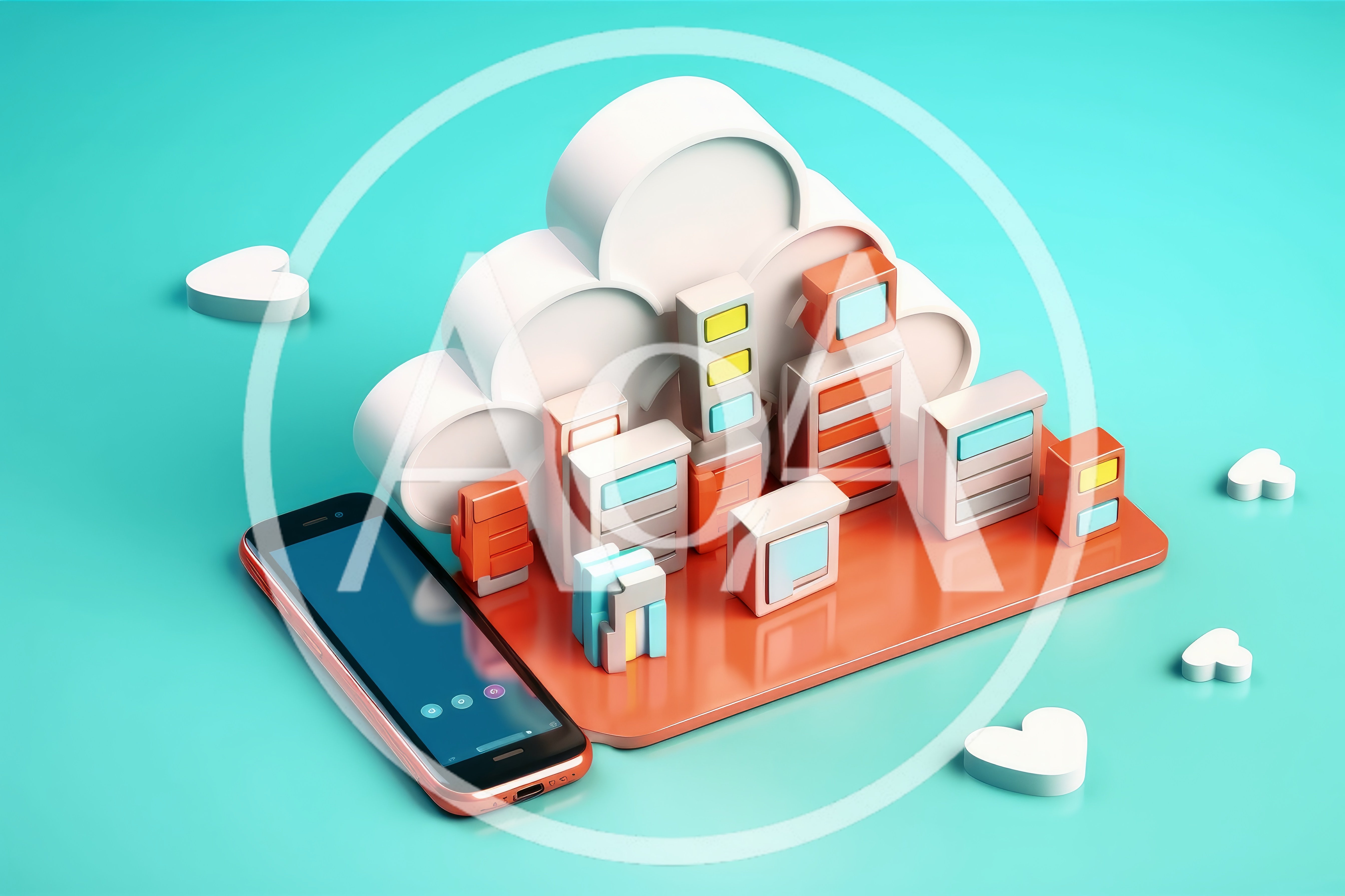 3D Isometric Cloud Computing Concept With Smartphone