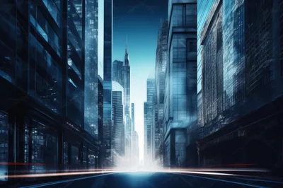 Futuristic City Street With Glowing Light Trails