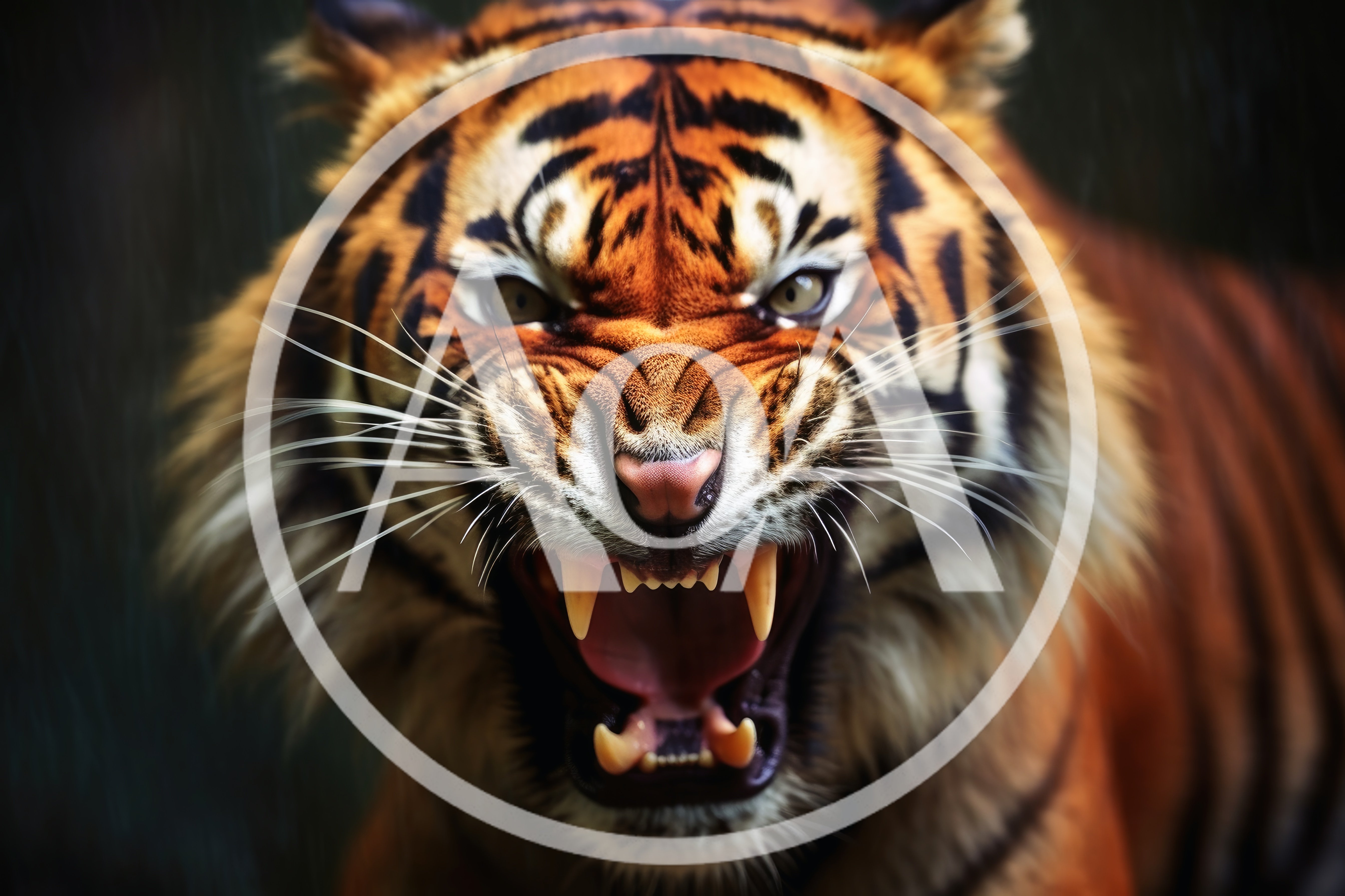 Aggressive Tiger Snarling With Bared Teeth