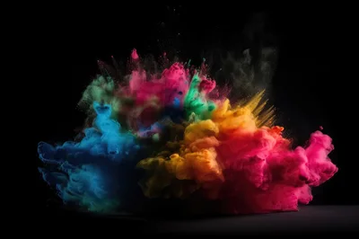 Vibrant Multi-Colored Powder Explosion Against Black Background