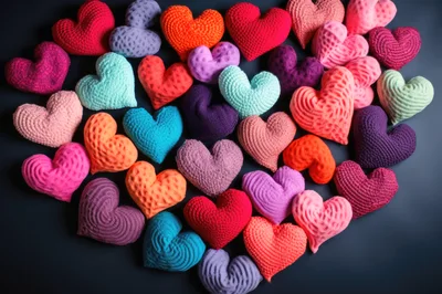 Collection of Colorful Knitted Heart Shaped Decorations