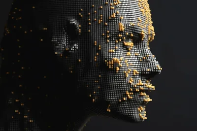 Digital Human Head Made Of Glowing Data Cubes