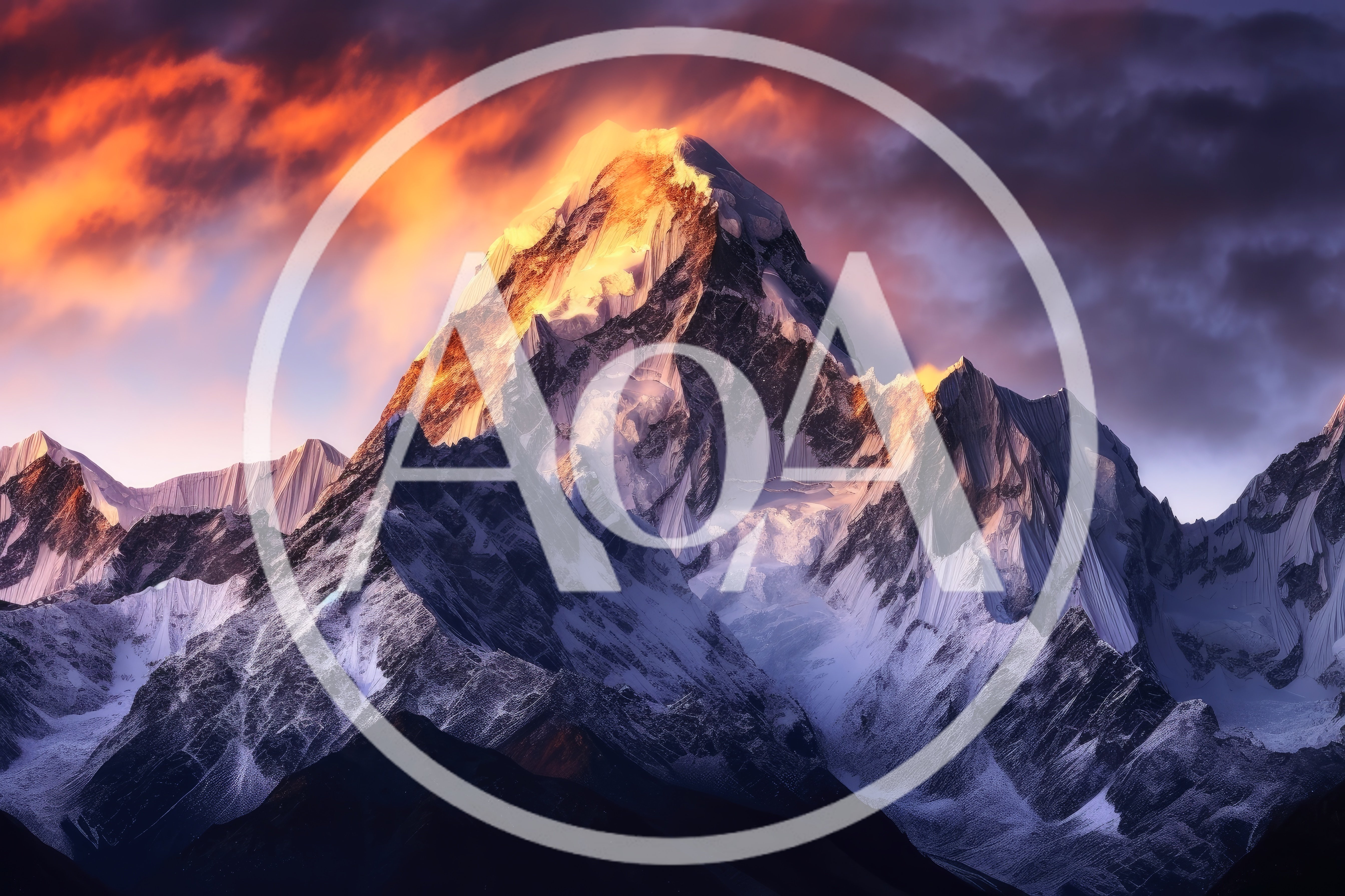 Majestic Snow Covered Mountain Peak At Sunset