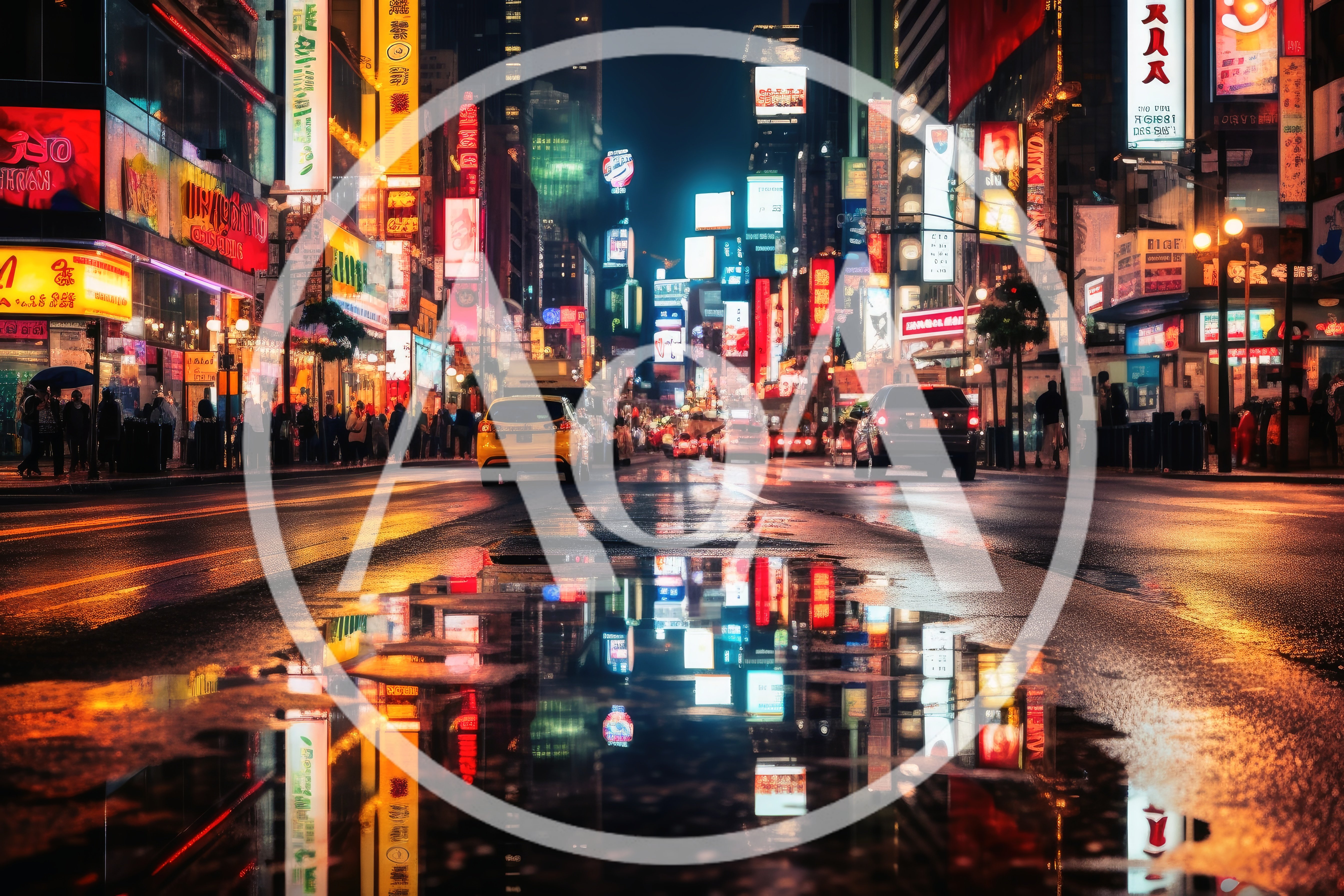 Rainy Night Street Scene in Times Square New York