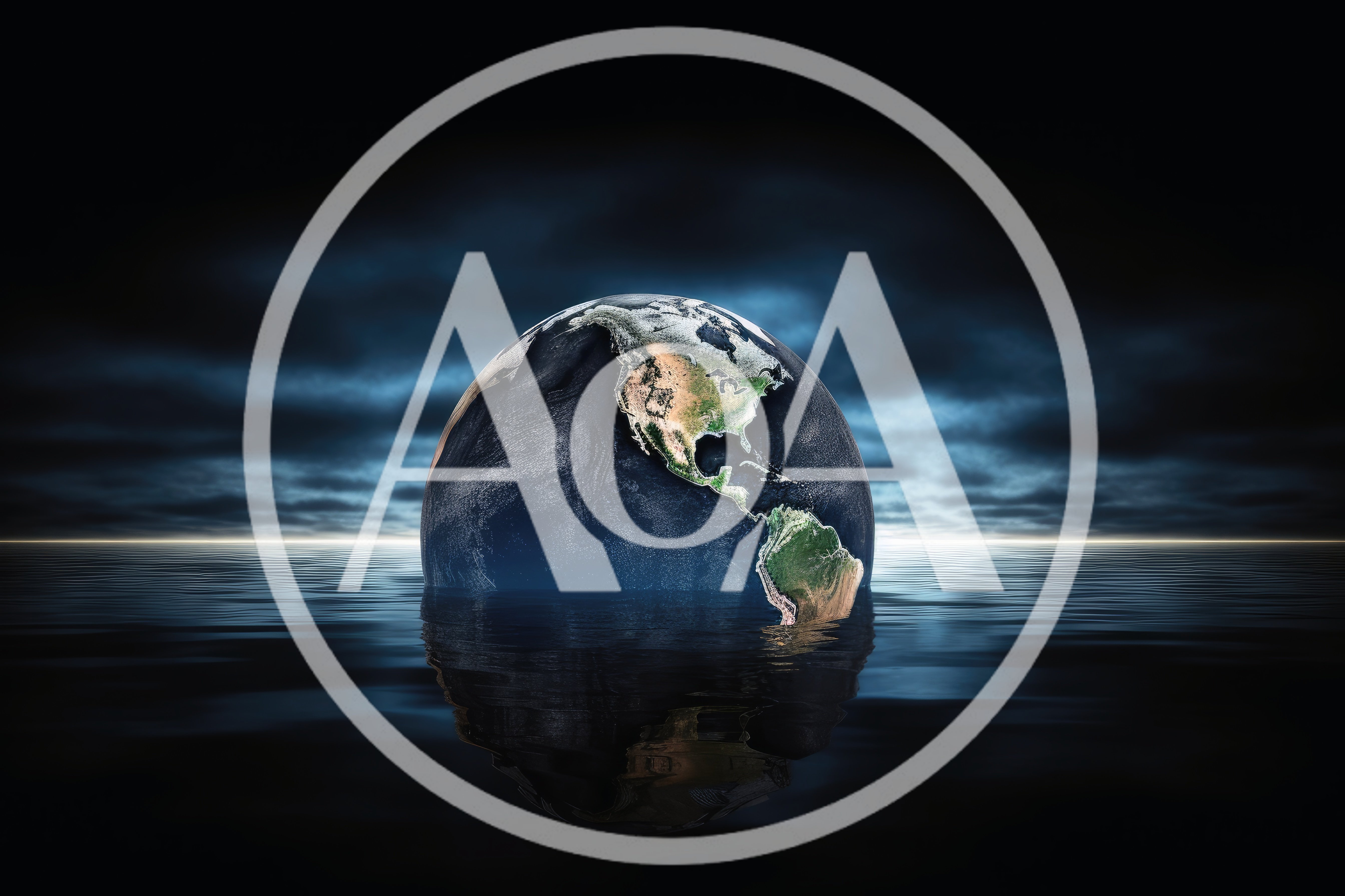 Earth Globe Partially Submerged In Dark Ocean Waters