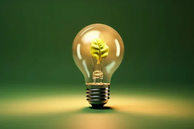 Green Leaf Inside A Glowing Light Bulb