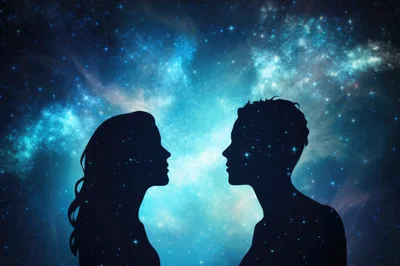 Silhouettes Of A Man And Woman Facing Each Other