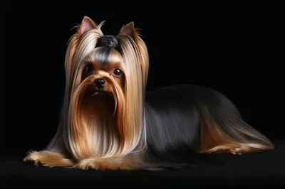 Studio Portrait Of A Groomed Yorkshire Terrier