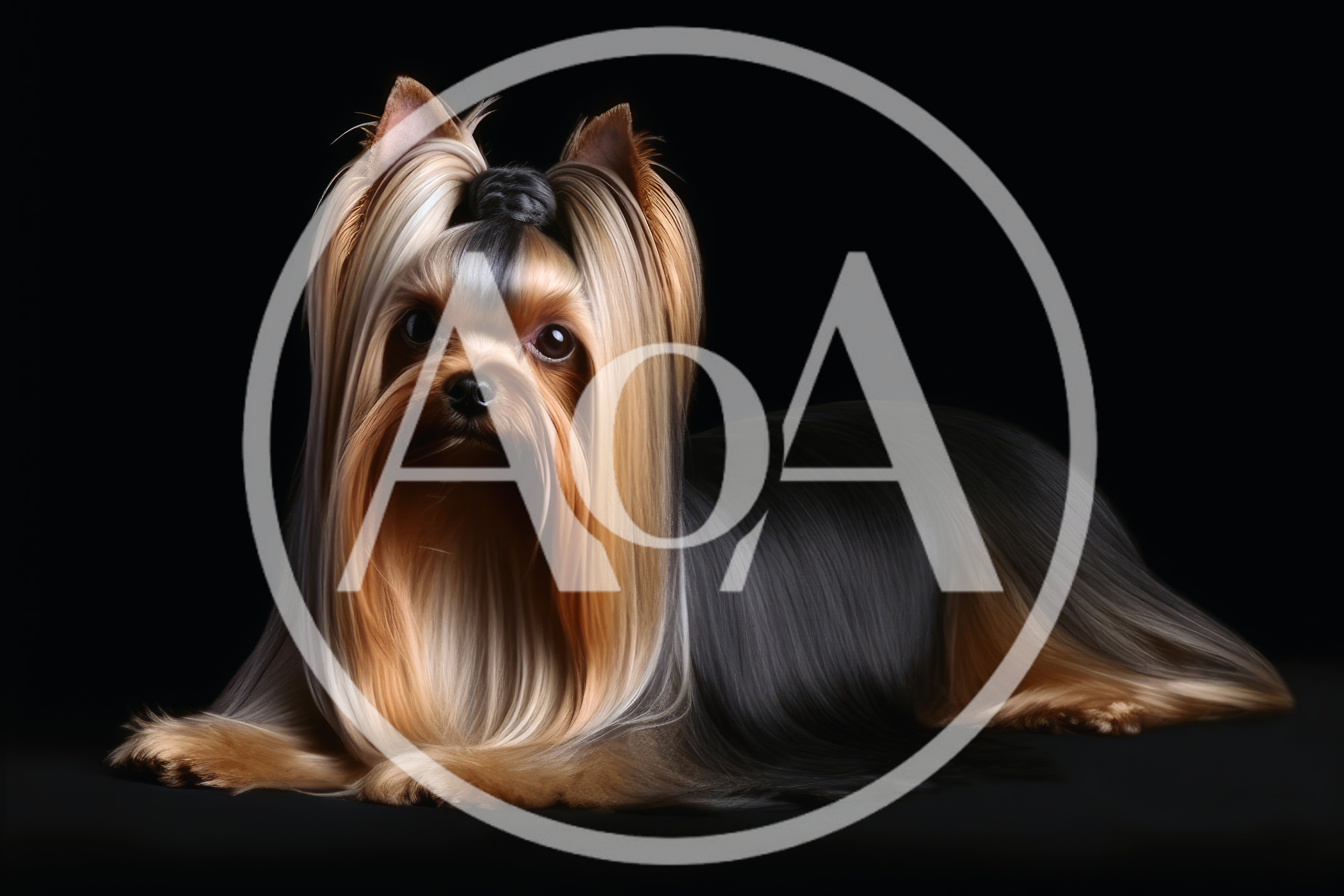 Studio Portrait Of A Groomed Yorkshire Terrier