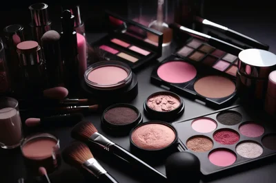 Professional Makeup Collection On Dark Background