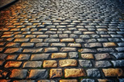 Cobblestone Street Surface With Warm And Cool Lighting