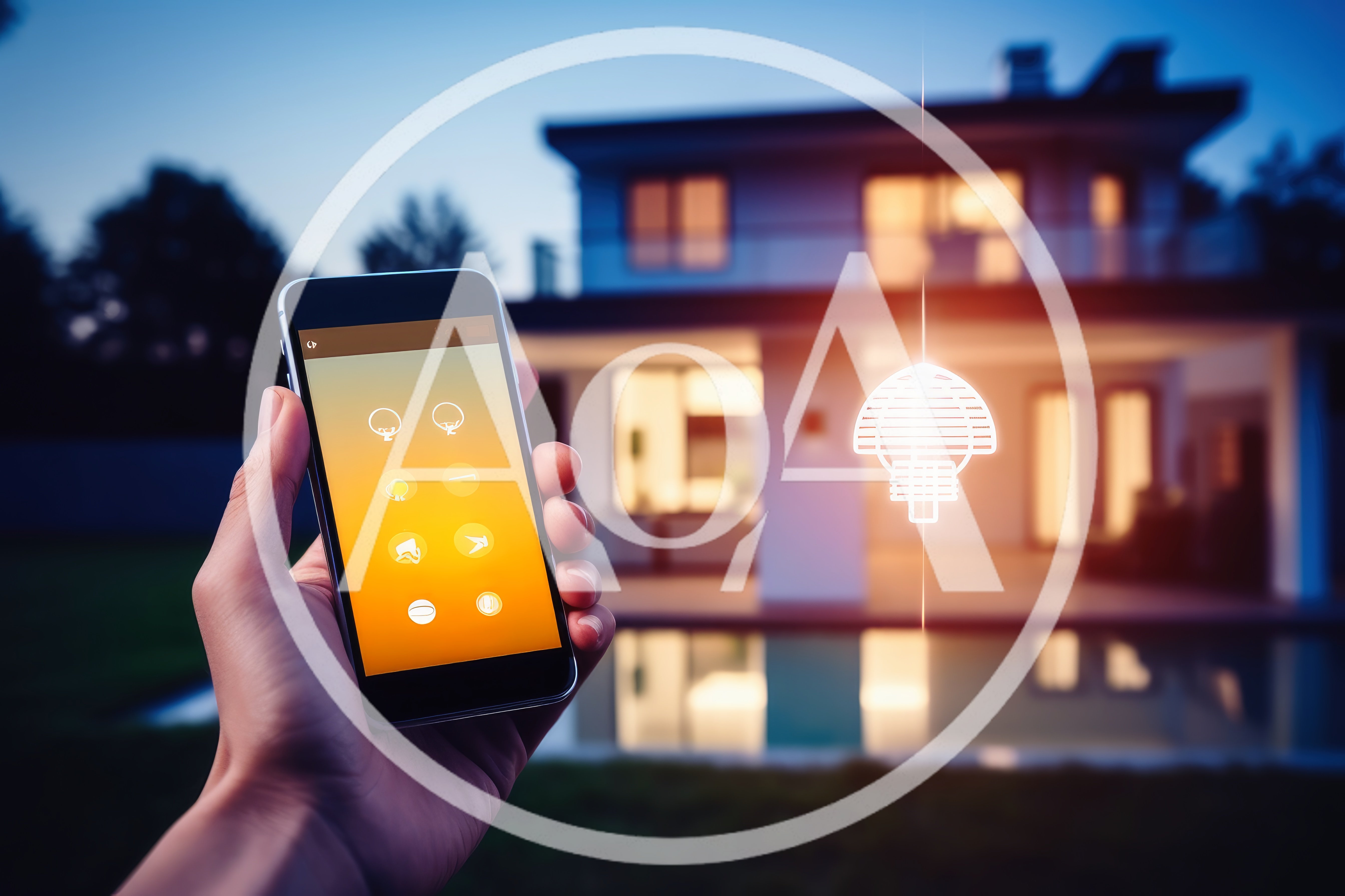 Hand Holding Smartphone Controlling Smart Home Lighting