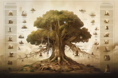 Ancient Tree Of Life With Mythological Illustrations