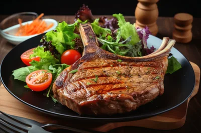 Grilled Bone In Ribeye Steak With Fresh Salad
