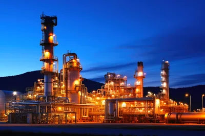 Industrial Oil Refinery Plant At Twilight