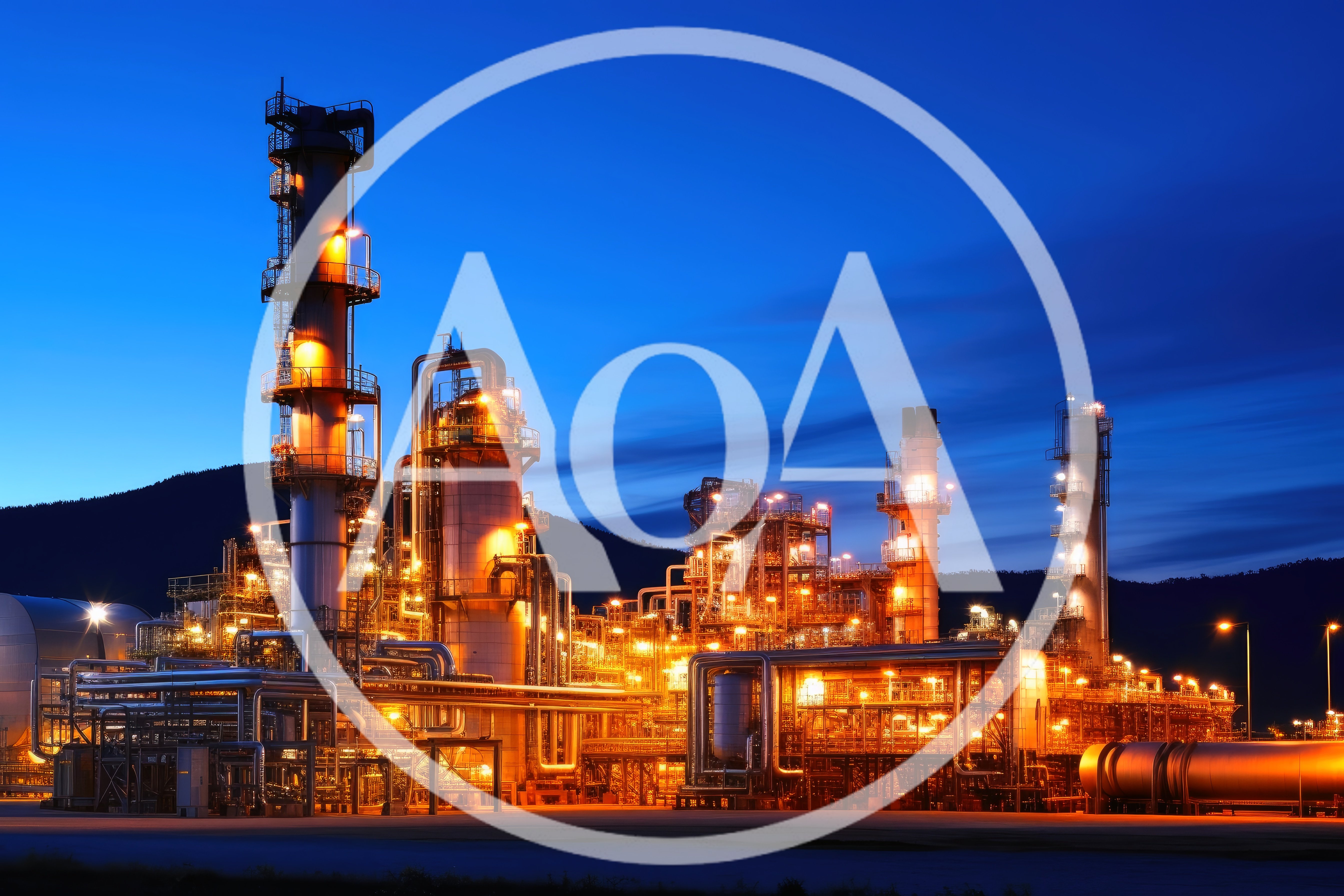 Industrial Oil Refinery Plant At Twilight