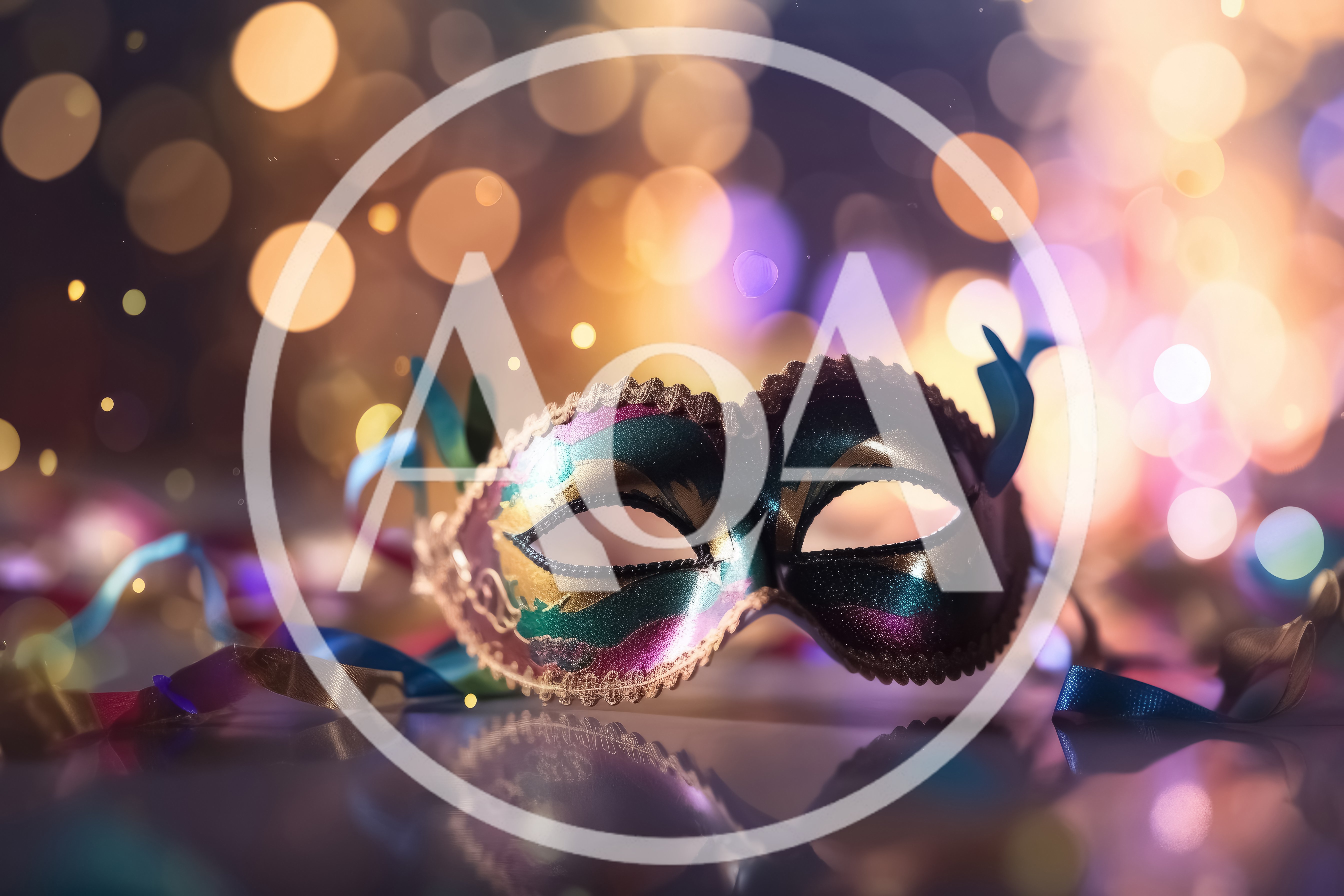 Venetian Masquerade Mask With Colorful Ribbons And Bokeh