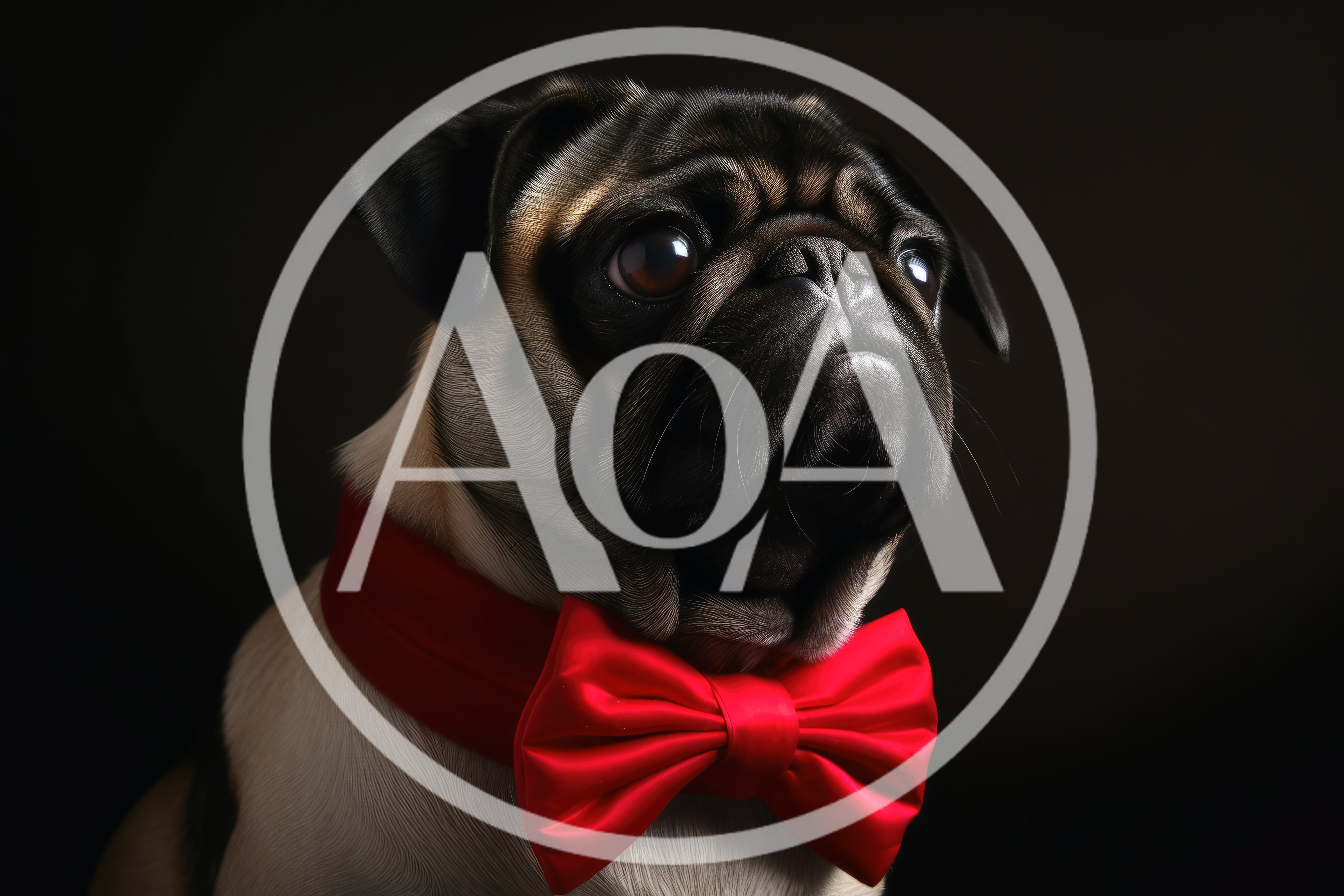 Portrait Of A Pug Wearing A Red Bow Tie