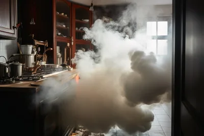 Thick Smoke Filling A Residential Kitchen