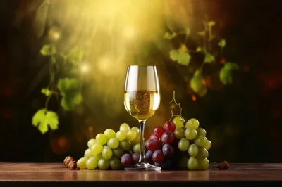Glass of White Wine with Fresh Grapes